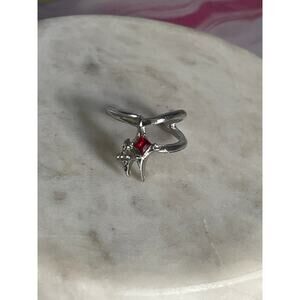 Butterfly-Shape Red Enamel Silver Tone ring - Women Jewelry adjustable